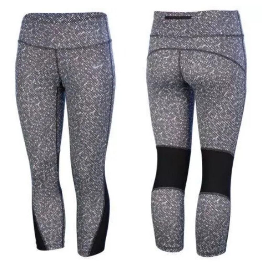 Nike Dri-Fit Running Capri Cropped Leggings Meteor Print Gray Black 749458